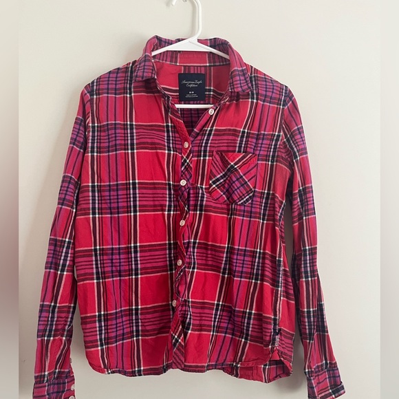American Eagle Red and Pink Flannel - Picture 1 of 4
